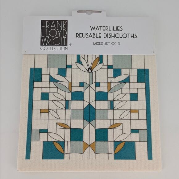 Swedish Dish Towels Reusable Set of 3 Frank Lloyd Wright Water Lily Design New - Picture 2 of 9
